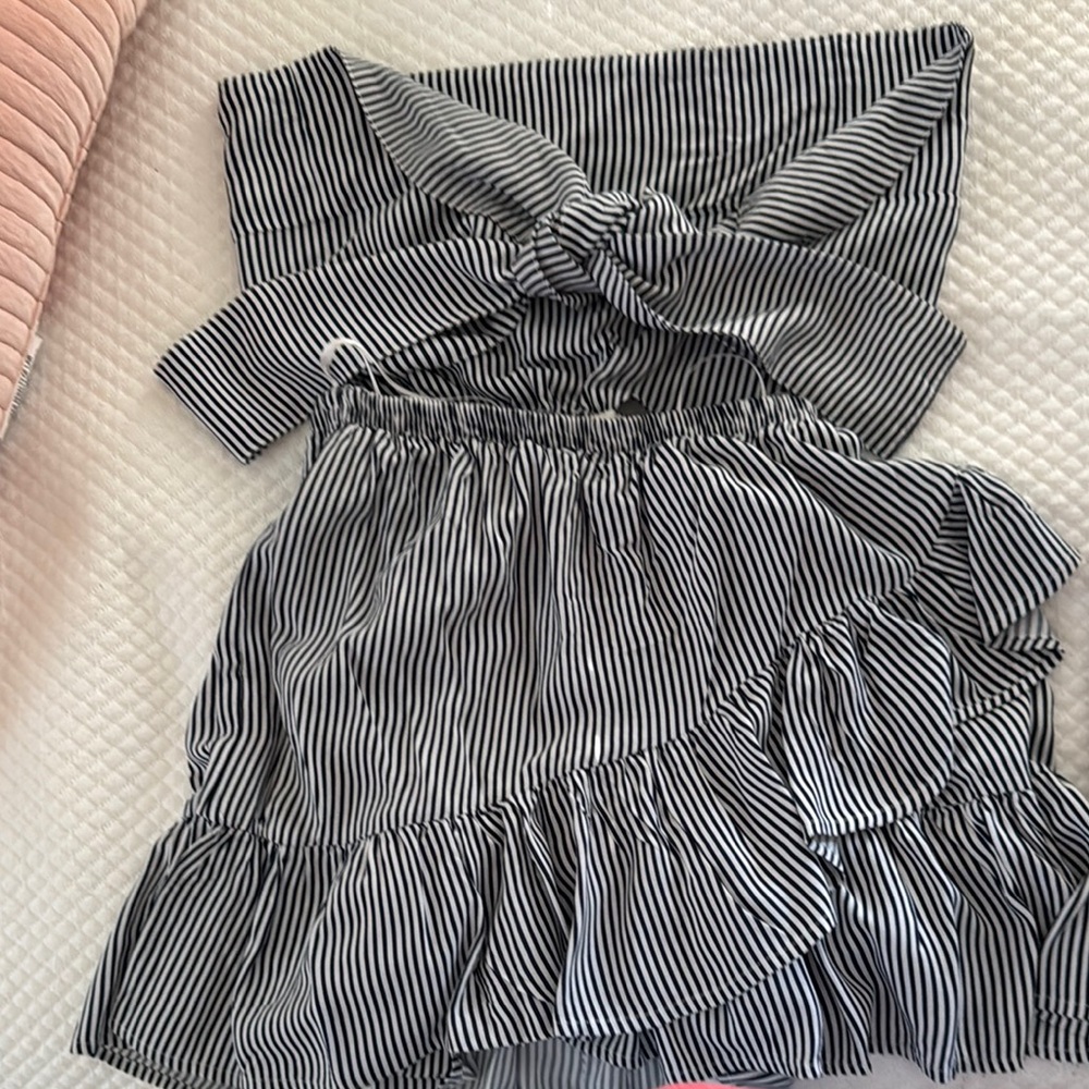 Striped Navy and White Two-Piece Set